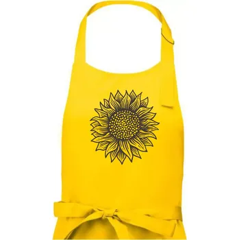 Kuchyňská zástěra Slunečnice kreslená černobílá - Pánská zástěra na vaření - Univerzální velikost ( Žlutá )