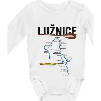 Mapa řeky Lužnice - Body kojenecké s dlouhým rukávem - Dlouhý r. 3-6 měs ( Bílá )