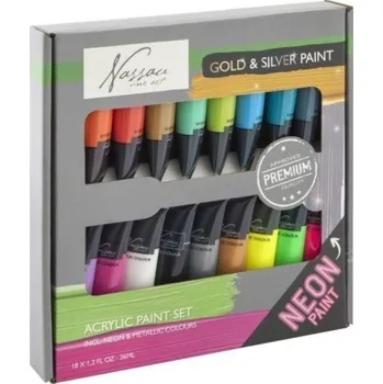 Speciální výtvarná barva Sada neonových metalických akrylových barev 18x36 ml