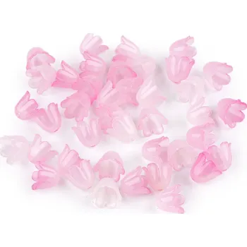 Dětské navlékací korálky Plastové korálky zvoneček / sukýnka tónované 9x11 mm, malé, 2 růžová sv.