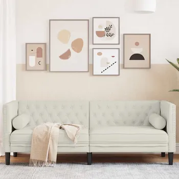 Pohovka zahrada-XL Pohovka Chesterfield s podhlavníky 3místná krémová samet 372700