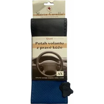 Potah na volant Mária Cavallo Kožený potah volantu (velikost AX, černo-modrý, perforovaný, modrá niť)