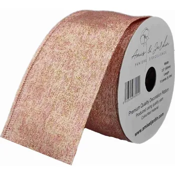 Stuha Stuha lněná s drátkem růžová vánoční třpytky 9.1 m