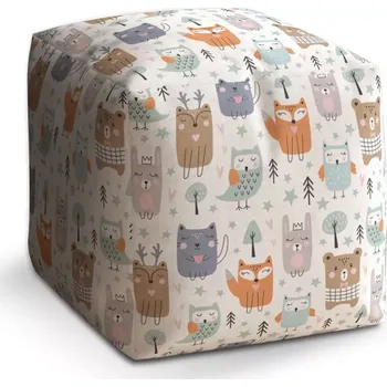 Taburet Sablio Taburet Cube Animovaná lesní zvířátka: 40x40x40 cm
