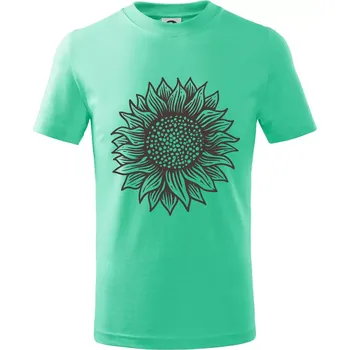 Slunečnice kreslená černobílá - Tričko dětské bavlněné - 98 cm / 2 roky ( Mátová )