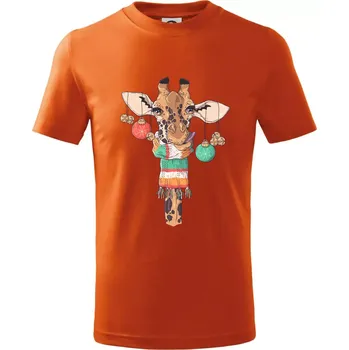 Vánoční žirafa - Tričko dětské bavlněné - 134 cm/8 let ( Oranžová )