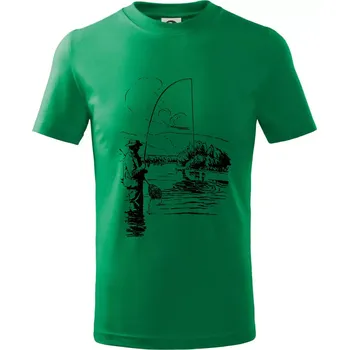 Chlapecké tričko Kreslený rybář s podběrákem - Tričko dětské bavlněné - 98 cm / 2 roky ( Středně zelená )