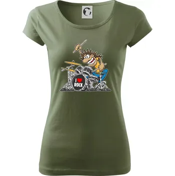 Dámské tričko I love rock bubeník - Dámské triko Pure - S ( Khaki )