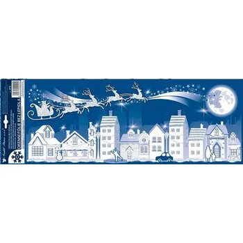 Okenní dekorace Okenní fólie s glitry, městečko, 21 x 53 cm