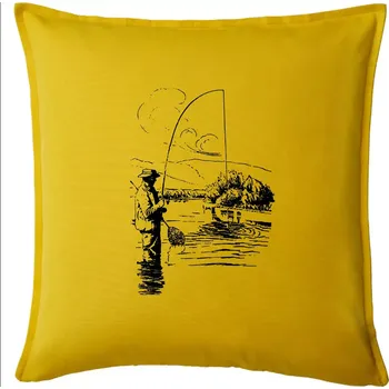 Polštář Kreslený rybář s podběrákem - Polštář 50x50 - 50x50 - Pouze potah ( Žlutá )
