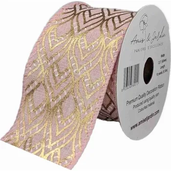 Stuha Stuha jutová s drátkem růžová geometrie 9.1 m