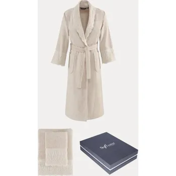 Dámský župan Dámský župan MAYA + ručník + osuška + dárkový box - Světle béžová, XL, Soft Cotton