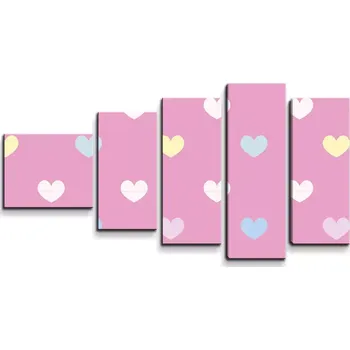 Obraz Sablio Obraz - 5-dílný Srdce na růžové - 100x60 cm