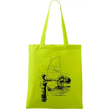 Kreslený rybář s podběrákem - Taška bavlněná - 42 x 38 cm ( Limetková )