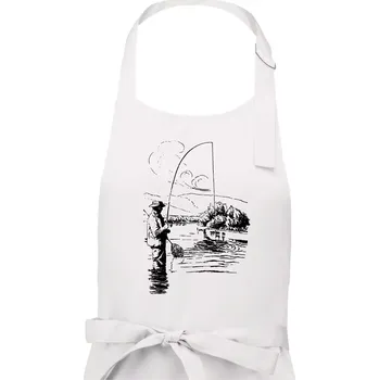 Kuchyňská zástěra Kreslený rybář s podběrákem - Dámská zástěra na vaření - Univerzální velikost ( Bílá )