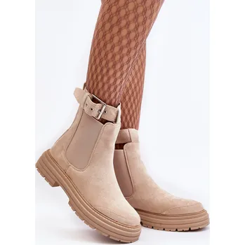 Dámská zimní obuv Kůže Botky Sztyblety Na Masivní Podrážce Světle Béžové Ozaro 36