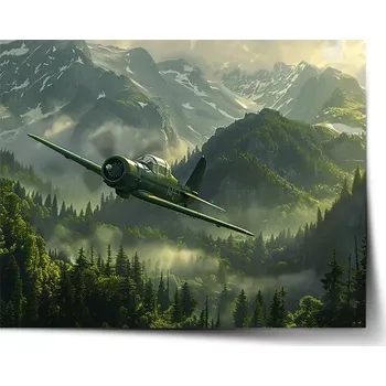 Plakát Sablio Plakát Bojové letadlo v horách - 60x40 cm