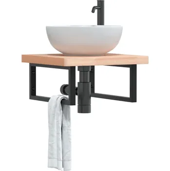 Koupelnový nábytek Deska pod umyvadlo nástěnná ocel a masivní bukové dřevo Hnědá3302421