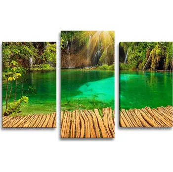 Obraz Sablio Obraz - 3-dílný Jezírko s vodopádem - 75x50 cm