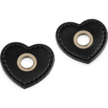 Průchodka s koženkovým srdcem k našití, průvlek 8 mm, barva 3 černá staromosaz