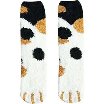 Dámské ponožky Dámské zimní teplé nadýchané puntíkové ponožky EU 36-42 měkké hřejivé bavlna polyester motiv kočičí tlapky pohodlné domácí ponožky jeden pár černá