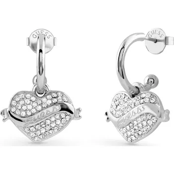 Náušnice Guess Třpytivé ocelové náušnice 2v1 Srdíčko JUBE05477JWRHT/U + 2 měsíce na vrácení zboží