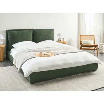 Postel Postel tmavě zelená látkové čalounění 160 x 200 cm čalouněné čelo moderní styl ložnice Beliani