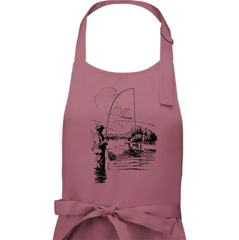 Kuchyňská zástěra Kreslený rybář s podběrákem - Dámská zástěra na vaření - Univerzální velikost ( Starorůžová )