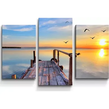 Obraz Sablio Obraz - 3-dílný Molo a racci - 75x50 cm