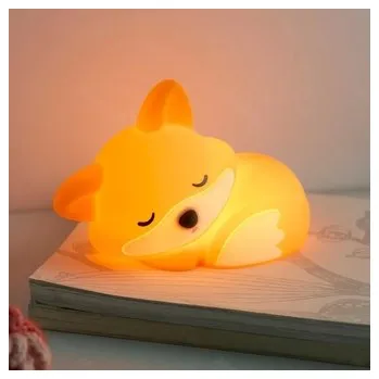 Noční světlo LED noční silikonová lampička Sleeping Fox, 3 režimy svícení, časovač, bílá/oranžová