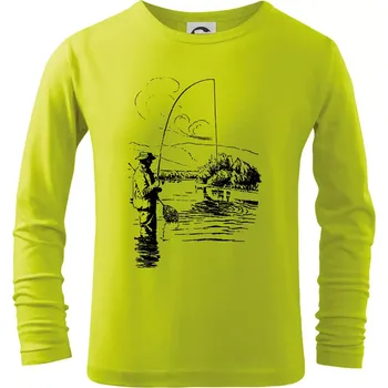 Dětská móda Kreslený rybář s podběrákem - Triko dětské Long Sleeve - 104-110cm / 3-4 roky ( Limetková )
