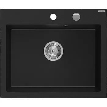 Kuchyňský dřez MEXEN - Elix granitový dřez 1-miska 600 x 500 mm, černá, sifon chrom 6525601005-77