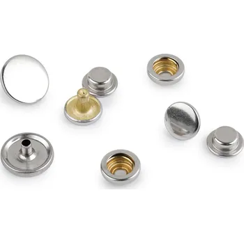 Knoflík Knoflíky stiskací s kroužkem Ø15 mm na silné látky, nerezové - nikl (50 sada)