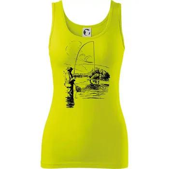 Kreslený rybář s podběrákem - Dámské tílko - S ( Limetková )