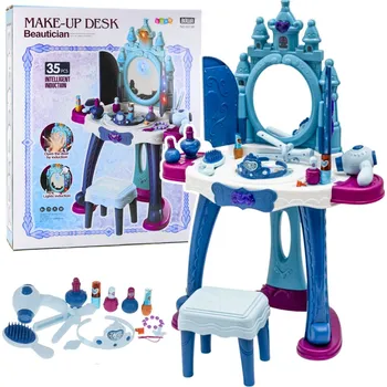 Toaletní stolek LEAN Toys Ledová Princezna Interaktivní Toaletní Stolek Zrcadlo Stolička Doplňky 35 ks