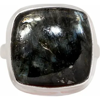 Prsten Larvikit černý měsíční kámen prsten stříbro Ag 925 R888 58 mm (US 8,5), 7,6 g