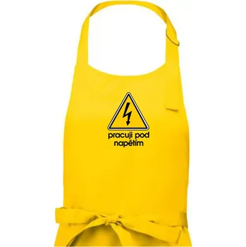 Kuchyňská zástěra Pracuji pod napětím - Pánská zástěra na vaření - Univerzální velikost ( Žlutá )