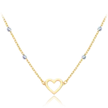 MINET Zlatý náhrdelník srdíčko a kuličky v kombinaci bílého a žlutého zlata Au 585/1000 1,50g JMG0183WBN45