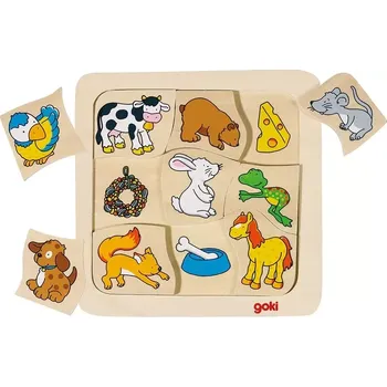 Dřevěná hračka Goki puzzle Kdo ke komu patří?