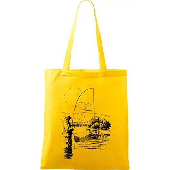 Nákupní taška Kreslený rybář s podběrákem - Taška bavlněná - 42 x 38 cm ( Žlutá )