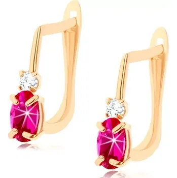 Náušnice Zlaté náušnice 585 - tmavě růžový rubínový ovál, zirkonek čiré barvy