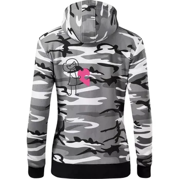 Dámská mikina Párová trička puzzle postavička - Dámská mikina trendy zipper s kapucí - L ( Šedý maskáč )