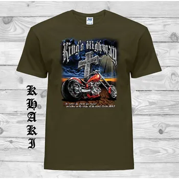 Pánské tričko levne-bavlnene-chopper-tricko-potisk-motorka-král-silnic Barva: Khaki, velikost: S