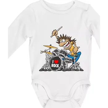 I love rock bubeník - Body kojenecké s dlouhým rukávem - Dlouhý r. 3-6 měs ( Bílá )