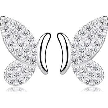 Náušnice Stříbrné 925 náušnice - motýl, hladké tělo, křídla s čirými zirkony