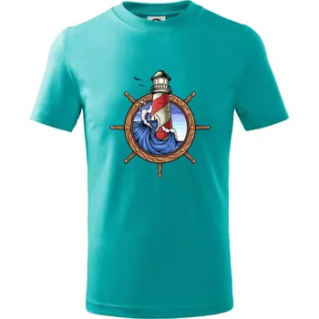 Námořnický maják - Tričko dětské bavlněné - 98 cm / 2 roky ( Emerald )