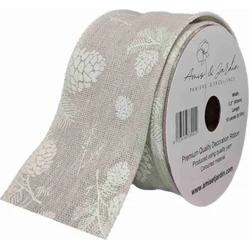 Stuha Stuha jutová s drátkem šedá vánoční šišky 9.1 m