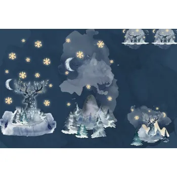 Panel na fusak z nepromokavého polyesteru 150x105 vzor zimní jelen tmavě modrý