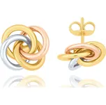 MINET Zlaté trojbarevné náušnice uzlíky Au 585/1000 2,15g