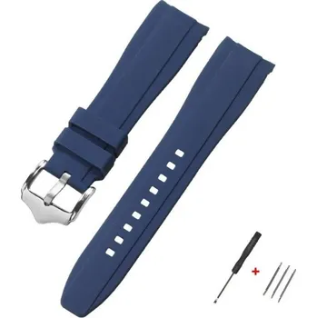 Řemínek na hodinky 22 mm Gumový silikonový pásek se zaobleným koncem pro Swatch Omega Moonswatch Omega Speedmaster Seiko vodotěsný náramek se stříbrnou přezkou tmavě modrá